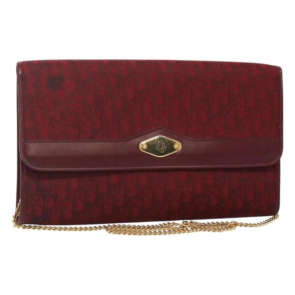 DIOR Trotter Canvas Chain Shoulder Bag Red Gold - Picture 1 of 12